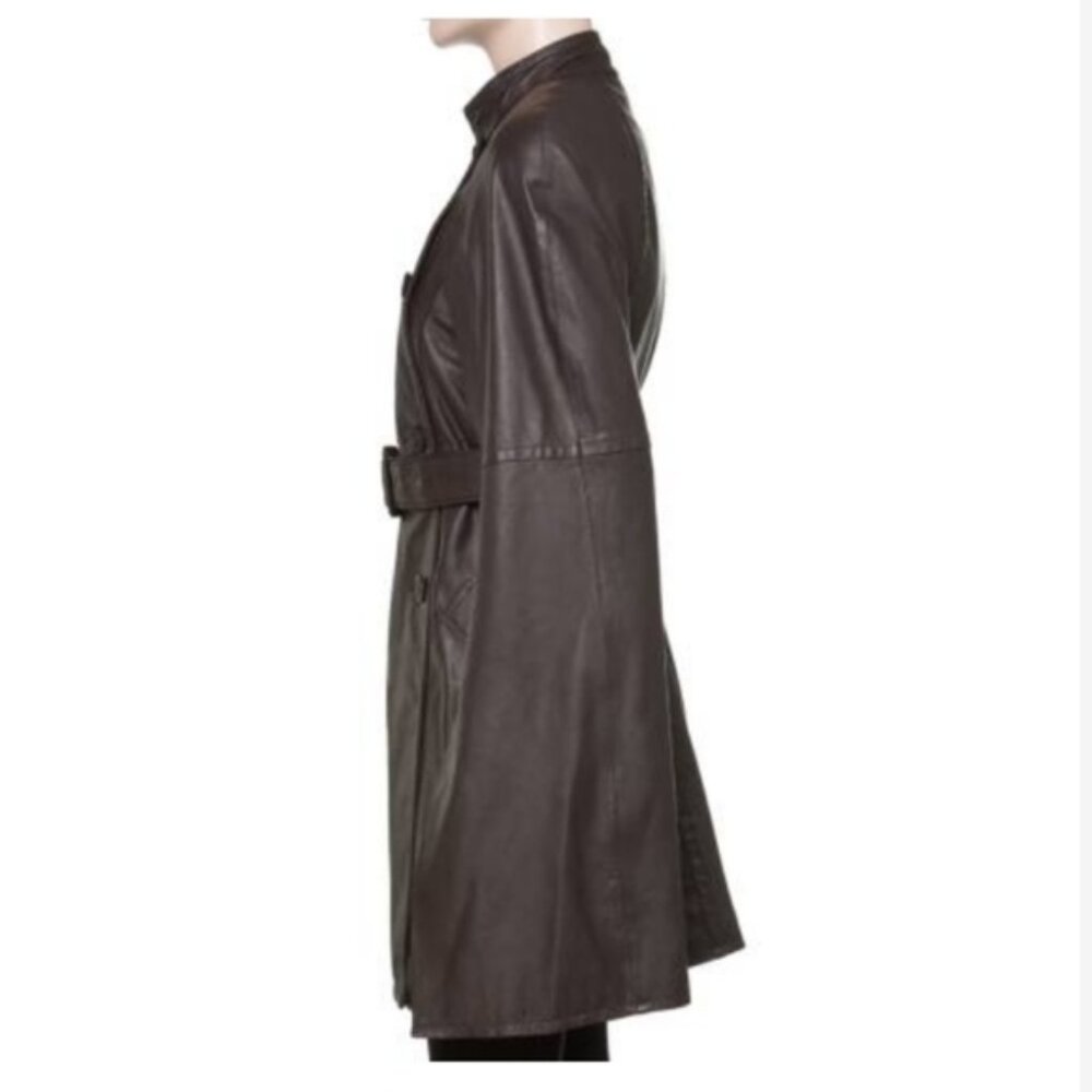 new LEON MAX spectatular Genuine Leather $1198 RETAIL Cape JACKET Brown S28/80 - Picture 14 of 16